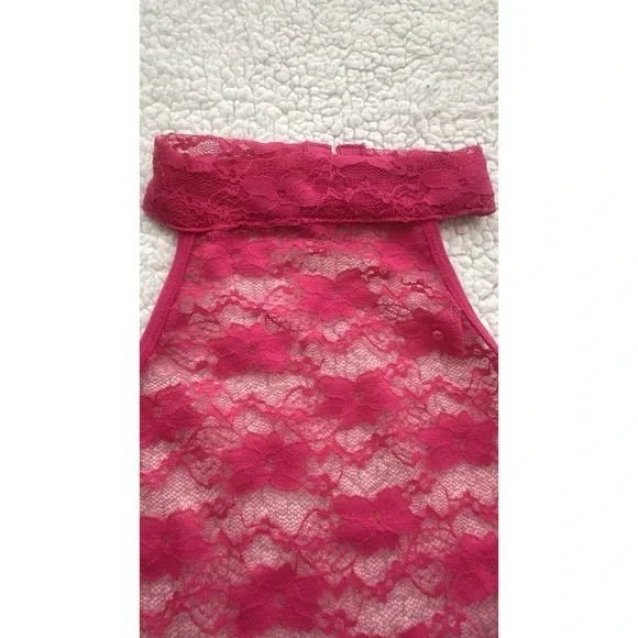 NEW Womens Pink Lace Lingerie Sheer Bodysuit Sleeveless Size Small Festival Sexy - Picture 4 of 12